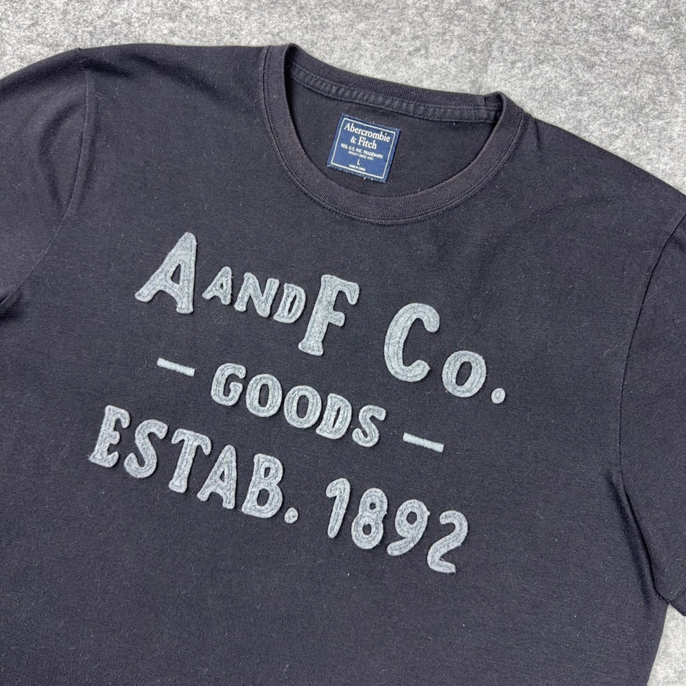 Abercrombie & Fitch Co Shirt Mens Large L Black Applique Single Stitch Tee Y2K
